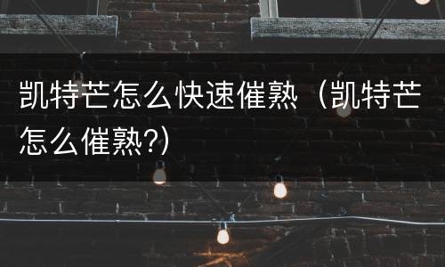 凯特芒怎么快速催熟（凯特芒怎么催熟?）