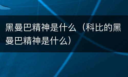 黑曼巴精神是什么（科比的黑曼巴精神是什么）