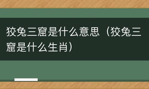 狡兔三窟是什么意思（狡兔三窟是什么生肖）