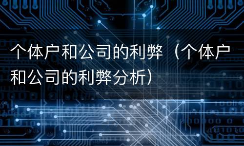 个体户和公司的利弊（个体户和公司的利弊分析）