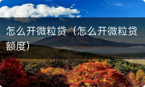 怎么开微粒贷（怎么开微粒贷额度）