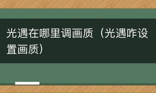 光遇在哪里调画质（光遇咋设置画质）