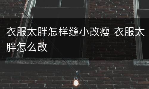 衣服太胖怎样缝小改瘦 衣服太胖怎么改