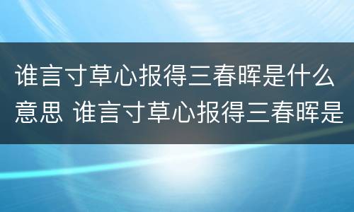 谁言寸草心报得三春晖是什么意思 谁言寸草心报得三春晖是什么意思表达了诗人怎样的感情