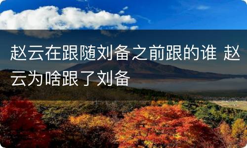 赵云在跟随刘备之前跟的谁 赵云为啥跟了刘备
