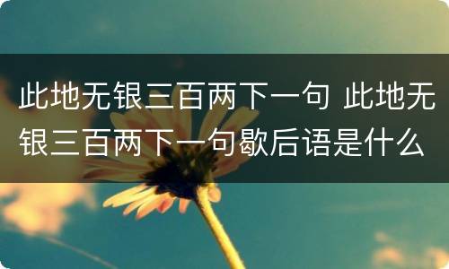 此地无银三百两下一句 此地无银三百两下一句歇后语是什么生肖