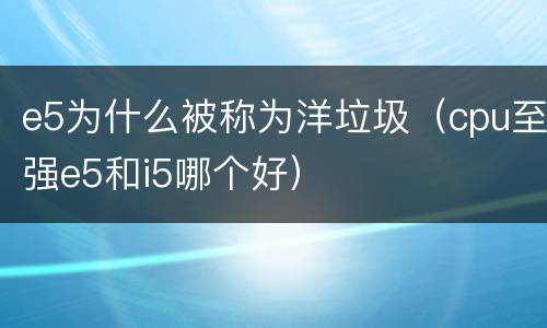 e5为什么被称为洋垃圾（cpu至强e5和i5哪个好）