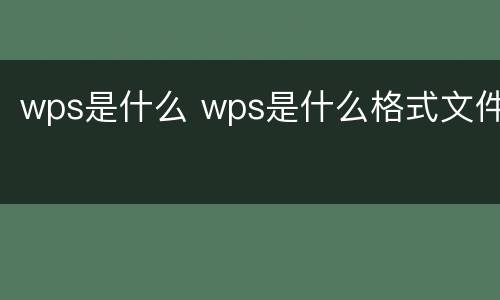 wps是什么 wps是什么格式文件