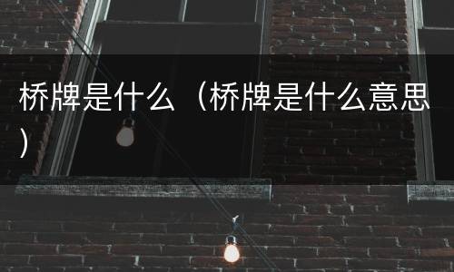 桥牌是什么（桥牌是什么意思）