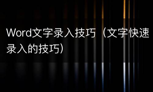 Word文字录入技巧（文字快速录入的技巧）