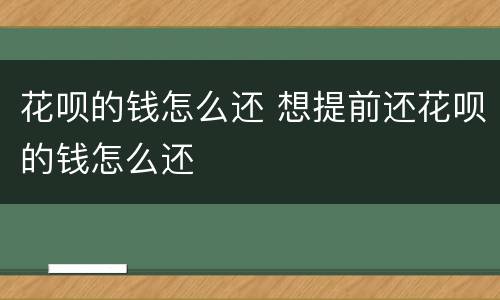 花呗的钱怎么还 想提前还花呗的钱怎么还