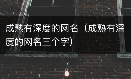 成熟有深度的网名（成熟有深度的网名三个字）