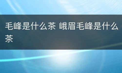 毛峰是什么茶 峨眉毛峰是什么茶