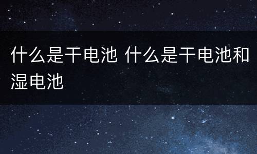 什么是干电池 什么是干电池和湿电池