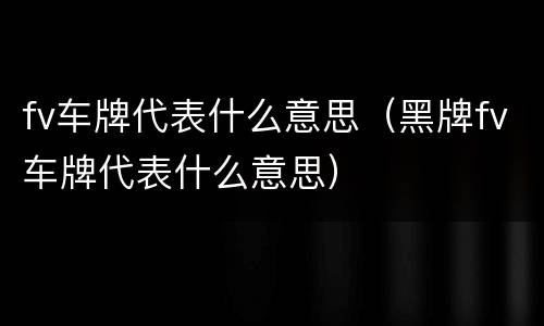 fv车牌代表什么意思（黑牌fv车牌代表什么意思）