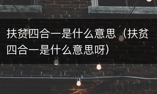 扶贫四合一是什么意思（扶贫四合一是什么意思呀）