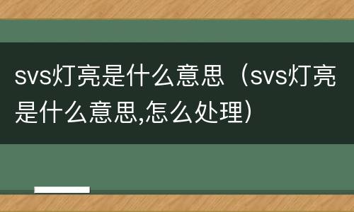 svs灯亮是什么意思（svs灯亮是什么意思,怎么处理）