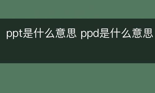 ppt是什么意思 ppd是什么意思