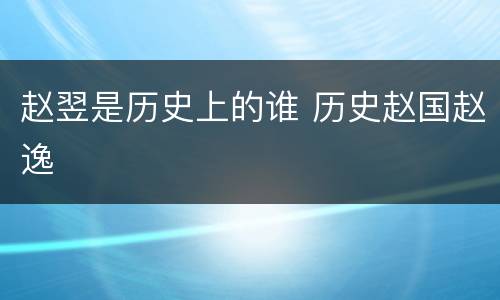 赵翌是历史上的谁 历史赵国赵逸