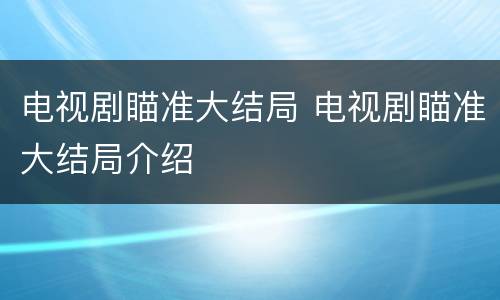 电视剧瞄准大结局 电视剧瞄准大结局介绍