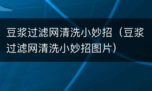 豆浆过滤网清洗小妙招（豆浆过滤网清洗小妙招图片）