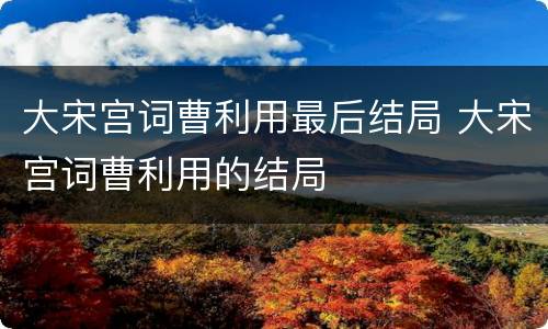 大宋宫词曹利用最后结局 大宋宫词曹利用的结局