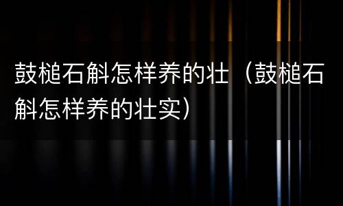 鼓槌石斛怎样养的壮（鼓槌石斛怎样养的壮实）