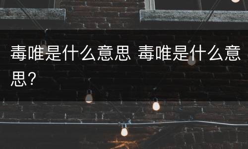 毒唯是什么意思 毒唯是什么意思?