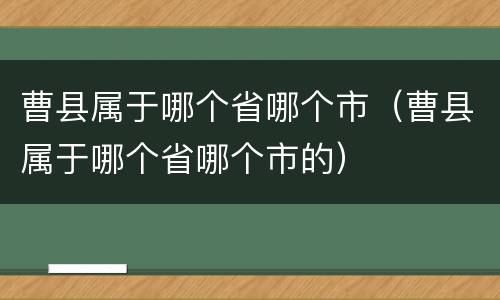 曹县属于哪个省哪个市（曹县属于哪个省哪个市的）