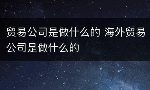 贸易公司是做什么的 海外贸易公司是做什么的