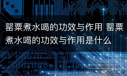 罂粟煮水喝的功效与作用 罂粟煮水喝的功效与作用是什么
