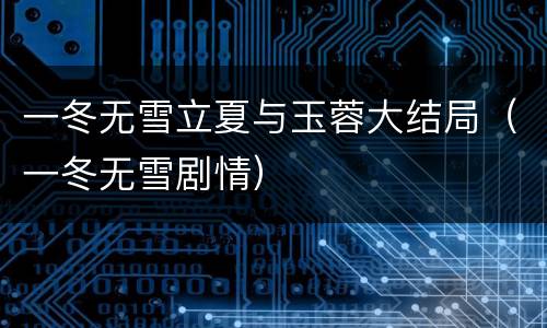 一冬无雪立夏与玉蓉大结局（一冬无雪剧情）
