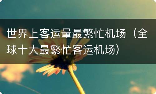 世界上客运量最繁忙机场（全球十大最繁忙客运机场）