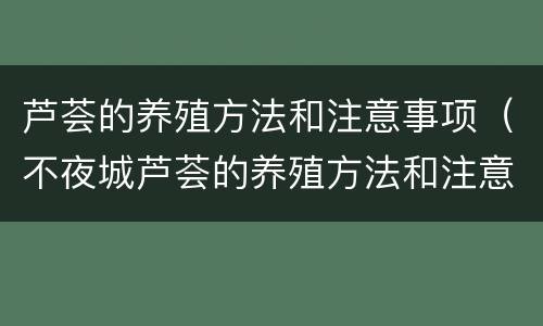 芦荟的养殖方法和注意事项（不夜城芦荟的养殖方法和注意事项）