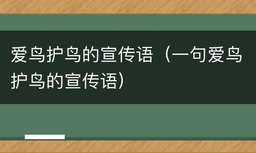 爱鸟护鸟的宣传语（一句爱鸟护鸟的宣传语）