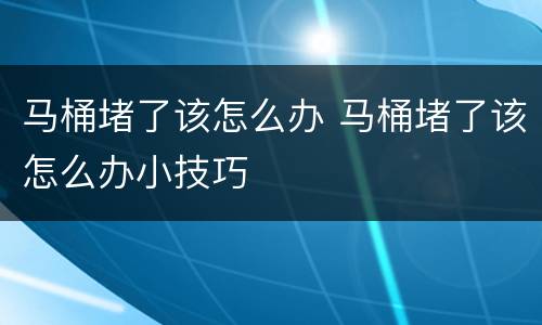 马桶堵了该怎么办 马桶堵了该怎么办小技巧