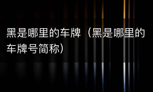 黑是哪里的车牌（黑是哪里的车牌号简称）
