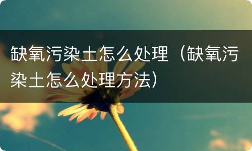 缺氧污染土怎么处理（缺氧污染土怎么处理方法）