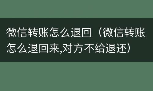 微信转账怎么退回（微信转账怎么退回来,对方不给退还）