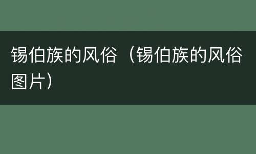 锡伯族的风俗（锡伯族的风俗图片）