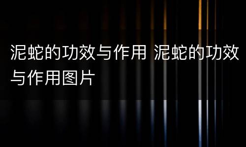 泥蛇的功效与作用 泥蛇的功效与作用图片