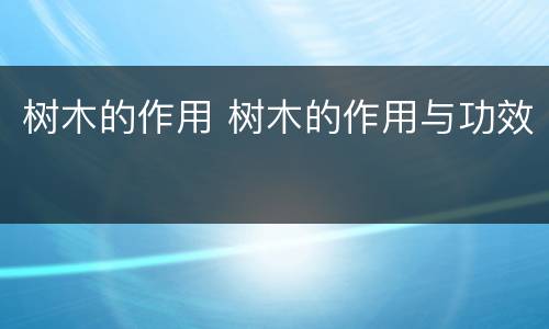 树木的作用 树木的作用与功效