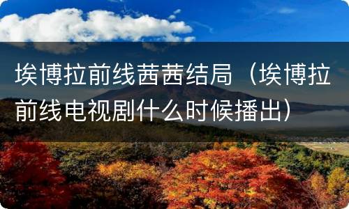 埃博拉前线茜茜结局（埃博拉前线电视剧什么时候播出）