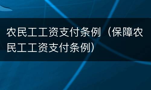 农民工工资支付条例（保障农民工工资支付条例）