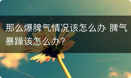 那么爆脾气情况该怎么办 脾气暴躁该怎么办?