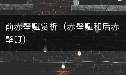 前赤壁赋赏析（赤壁赋和后赤壁赋）