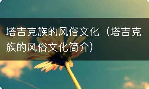 塔吉克族的风俗文化（塔吉克族的风俗文化简介）
