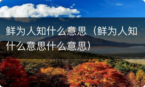 鲜为人知什么意思（鲜为人知什么意思什么意思）