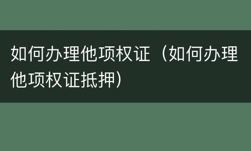 如何办理他项权证（如何办理他项权证抵押）