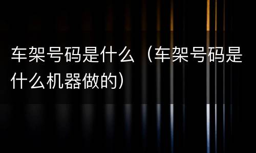 车架号码是什么（车架号码是什么机器做的）